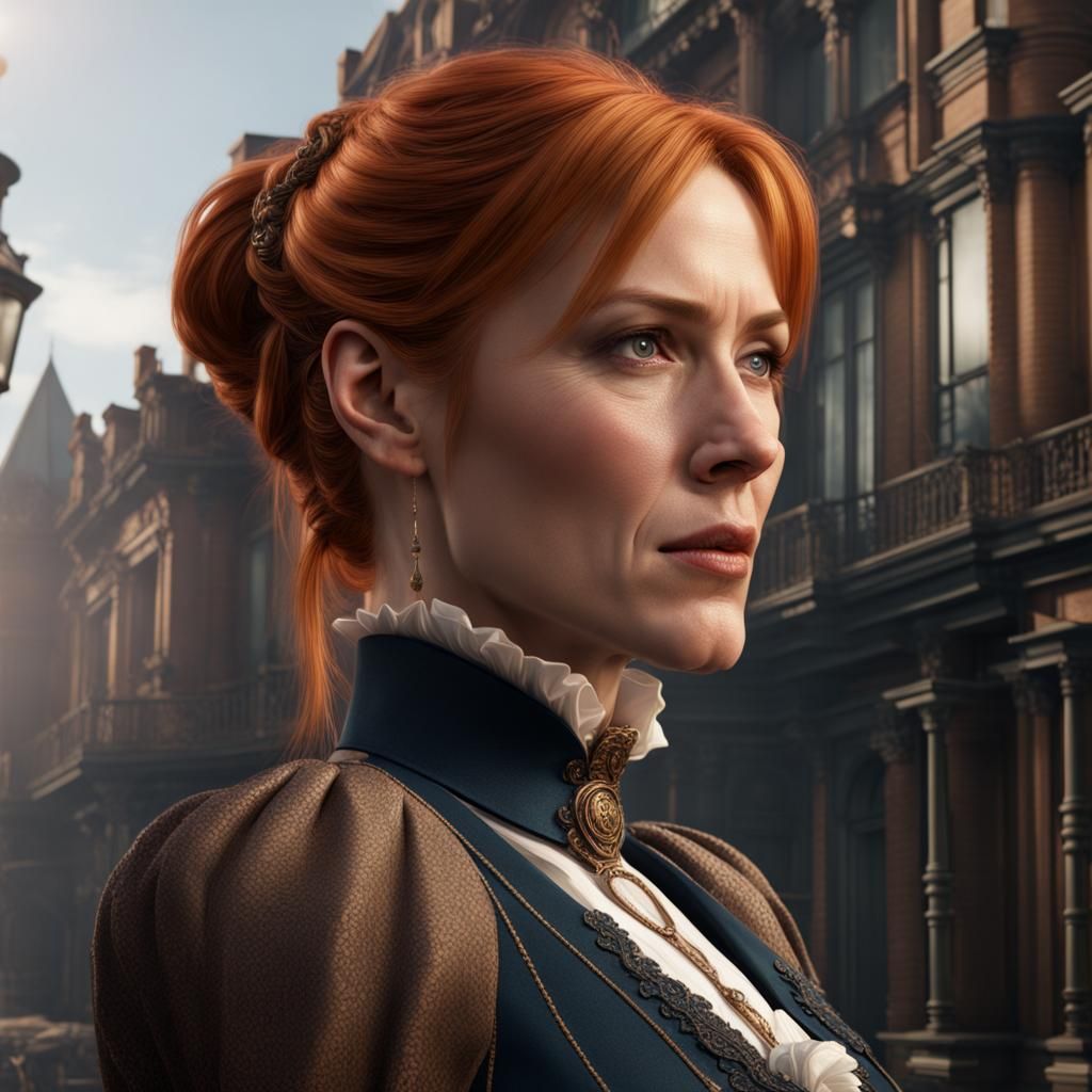 Pepper Potts Victorian dressed hyper realistic AI Generated Artwork