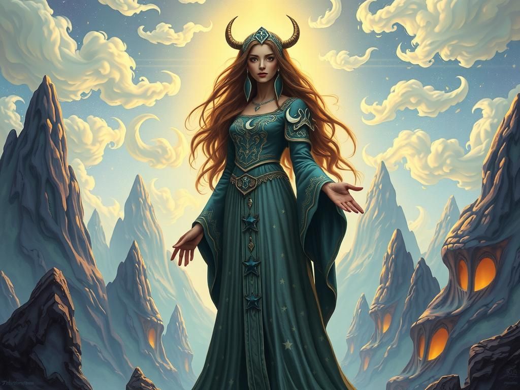 Mystical Sorceress in a Dreamlike Landscape