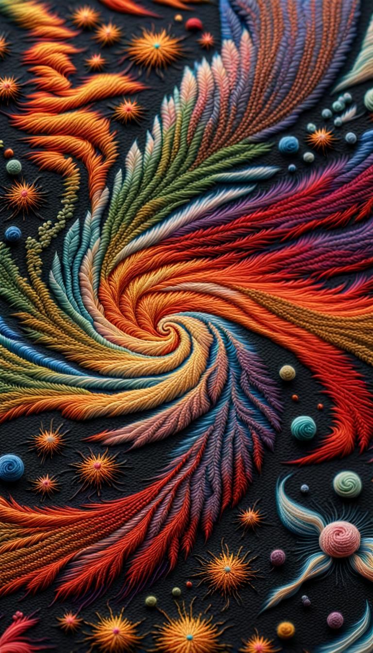 Colorful Nebula Embroidery, Fine Detail, woven scene, fabric...