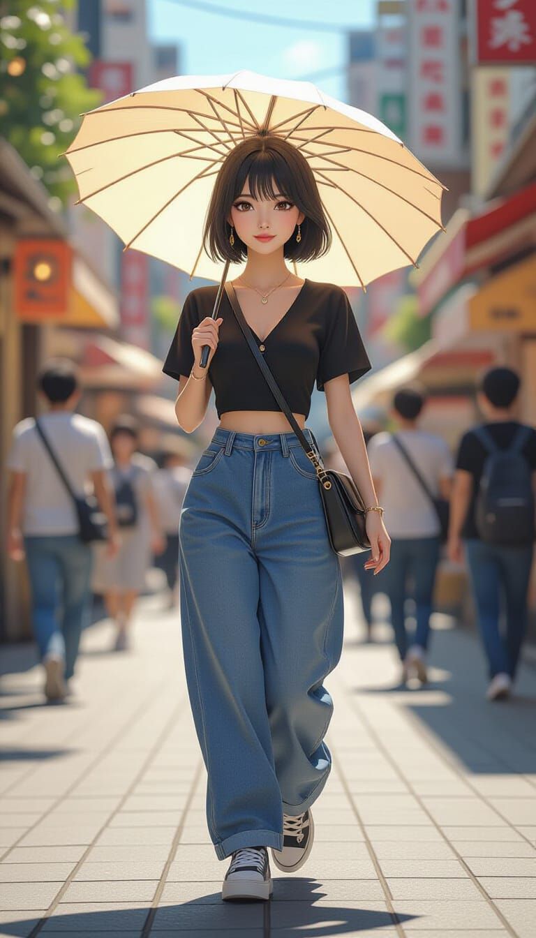 Thai Woman in Harajuku with Parasol - Anime 3D Art
