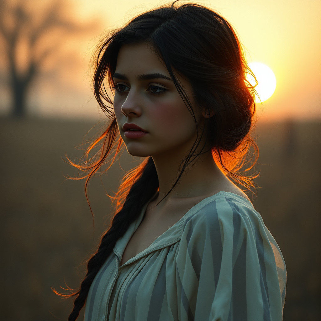 Melancholy Woman in Watercolor Style