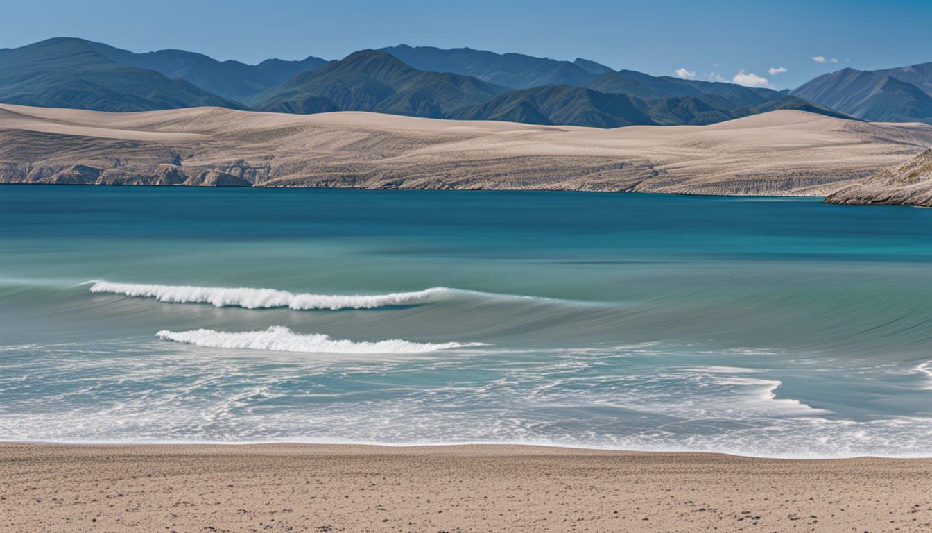 summer, sharp focus, ocean, mountains, photorealism 64 megap...