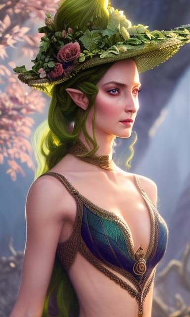 Beautiful elven woman in a green gown, lord of the rings, a ...