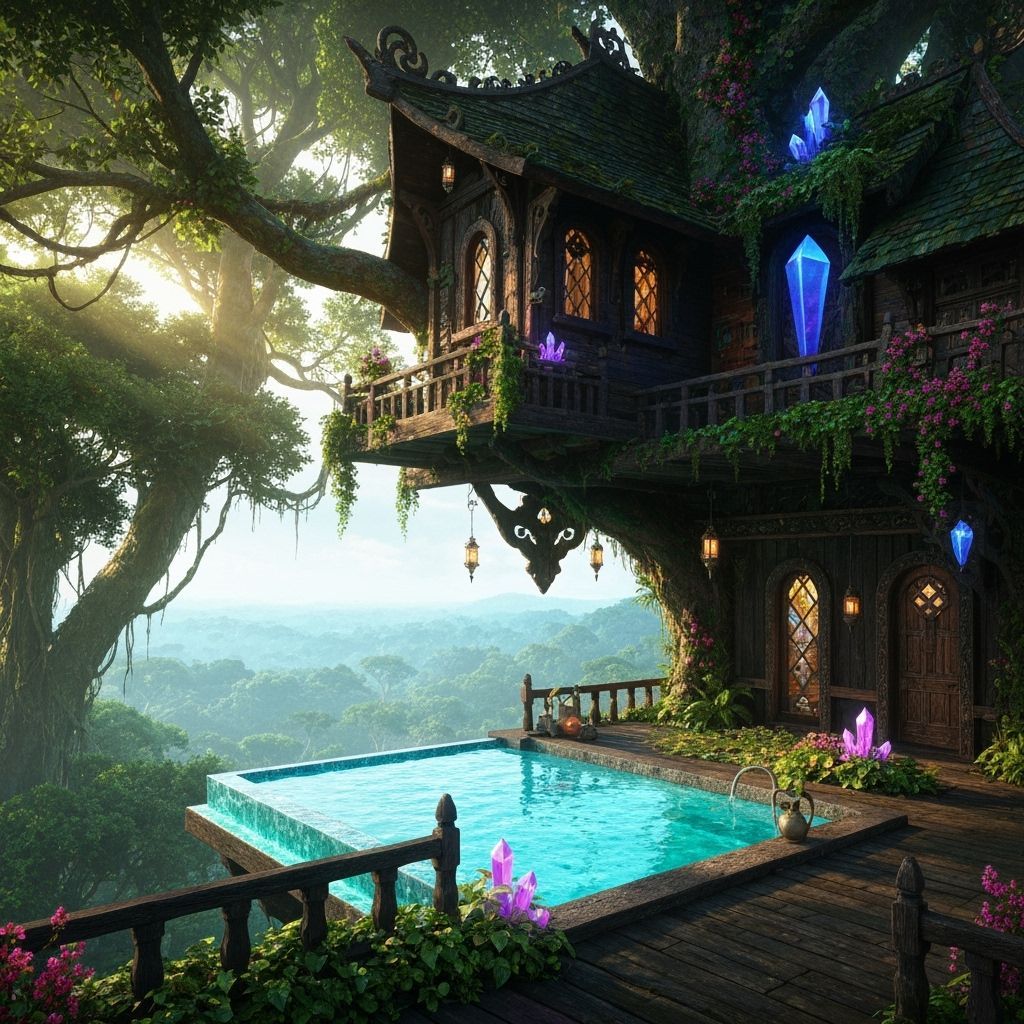 Fantasy Treehouse with Infinity Pool in Rainforest