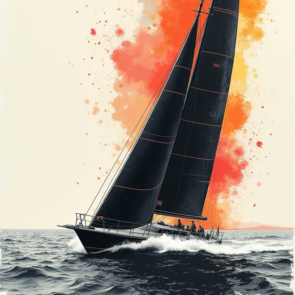 Hyperrealistic 1936 America's Cup Sailboat in Mid-Race