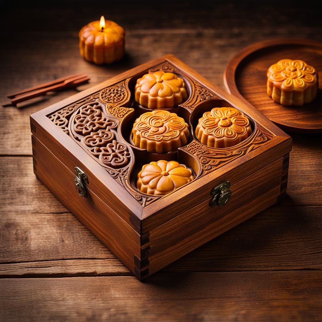 Mid-Autumn Mooncakes in Traditional Wooden Box