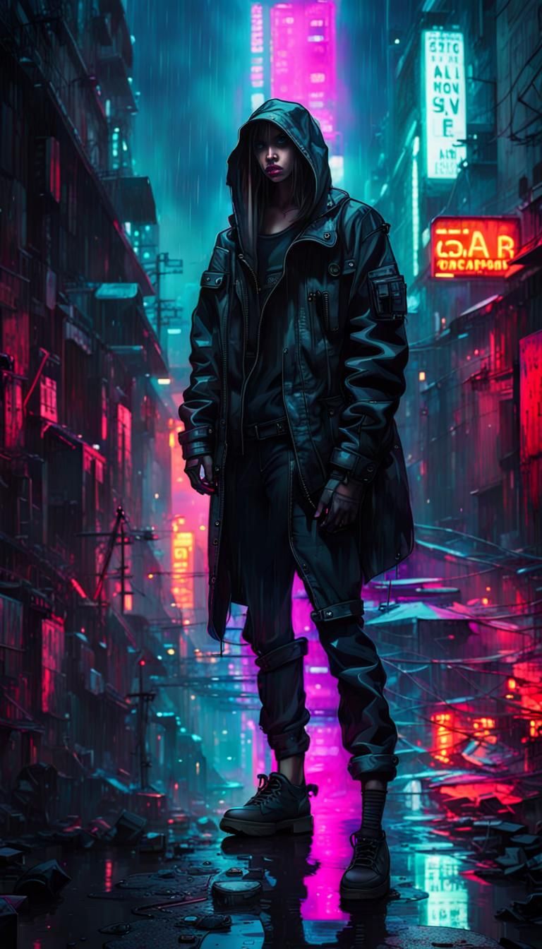 Surviving cyberpunk dystopian nightmare futuristic mega city neon ...