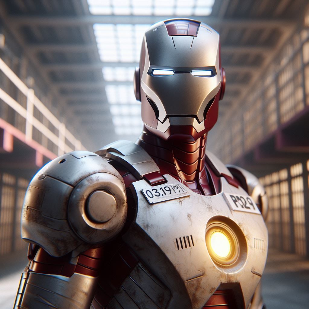 Ironman in a Robocop inmate outfit