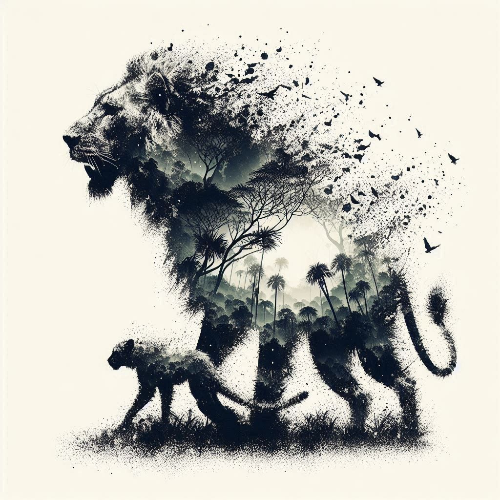 double exposure beautiful fantasy DALL-E 3 portrait landscape..