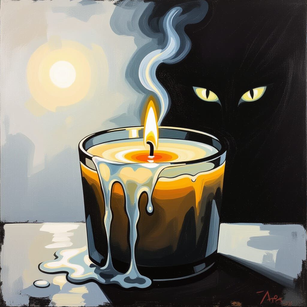 Melting Candle with Mysterious Cat Eyes in Goya Style