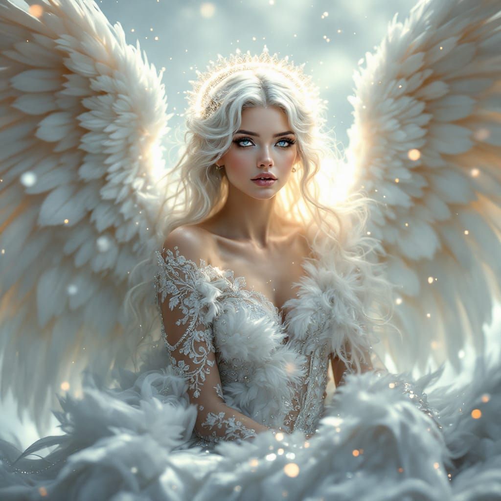 Exquisite high fashion photography with a shallow depth of field, achieving a 135 mm blur effect, A portrait of a beautiful ethereal white a...