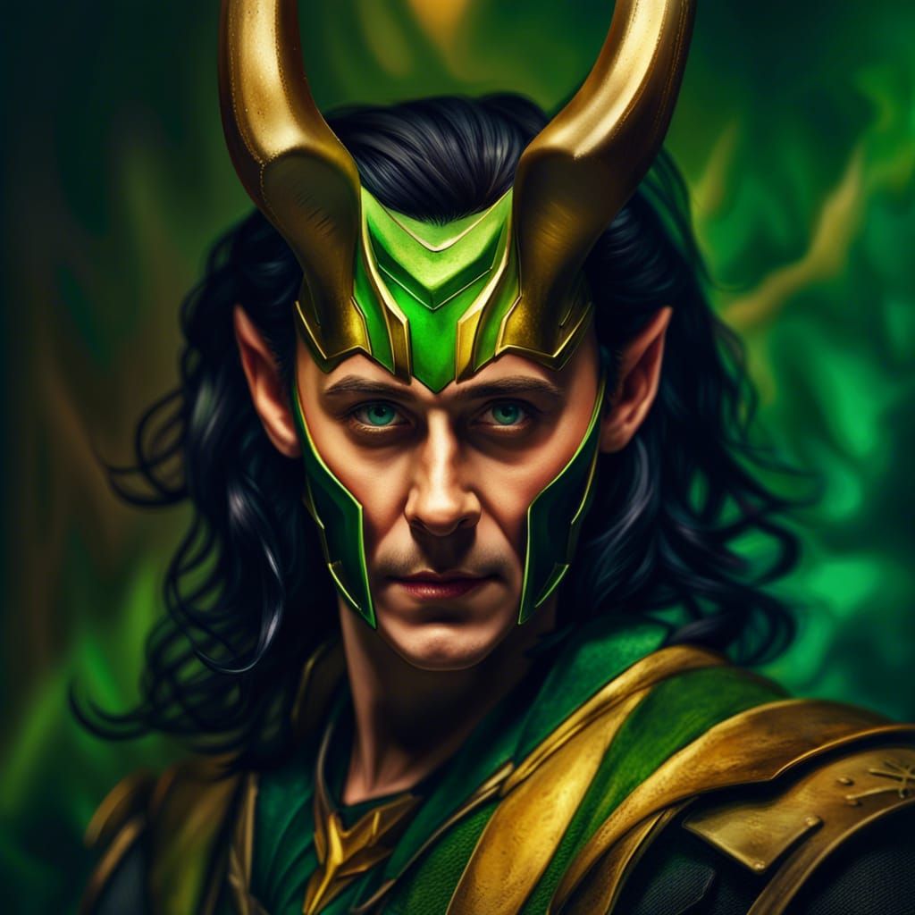 Loki with Horns and painted background portrait shot 8k Resolution ...