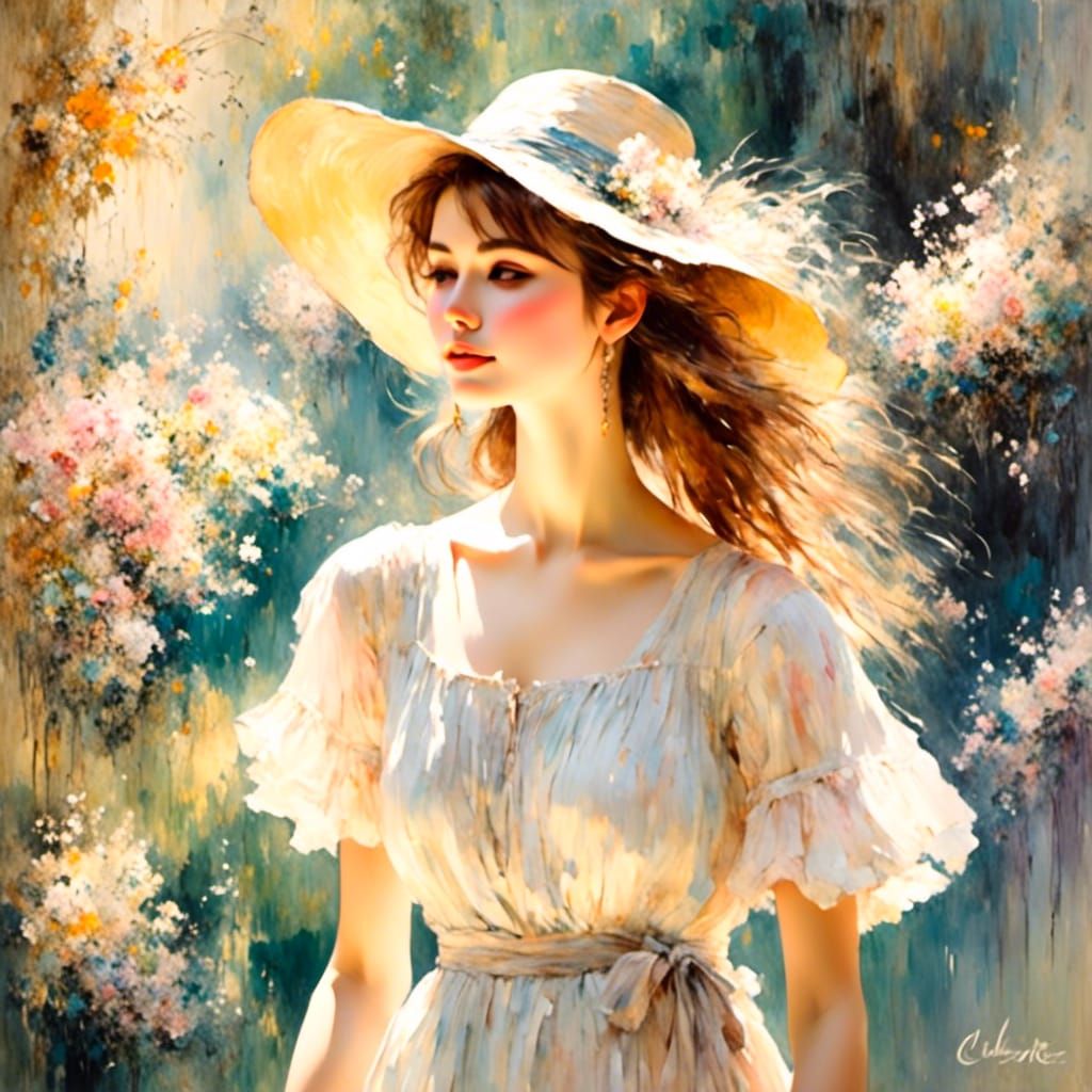 Gentle Impressionist Girl in Sunlit Dress
