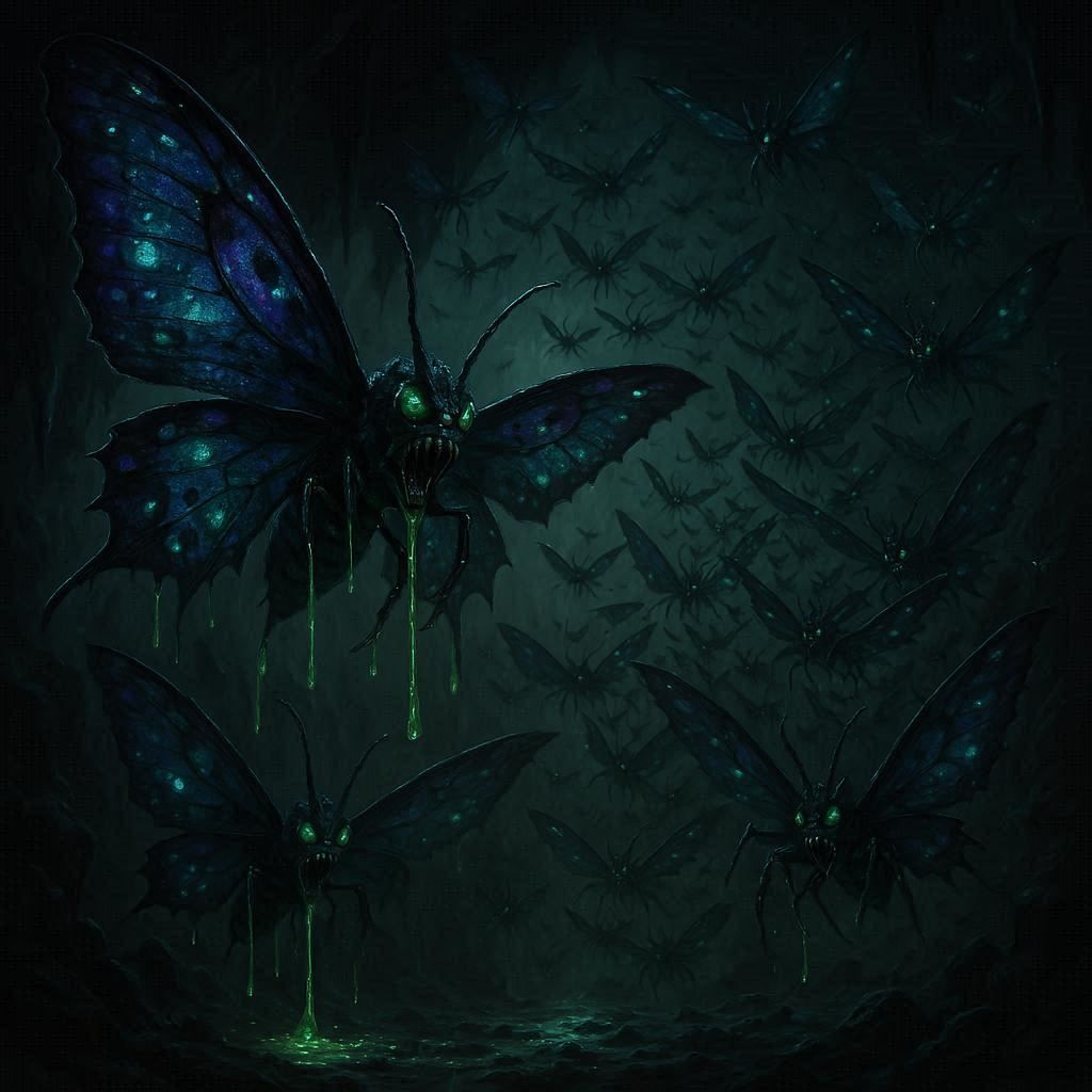 otherworldly Poisonous cavern butterflies with bioluminescen...