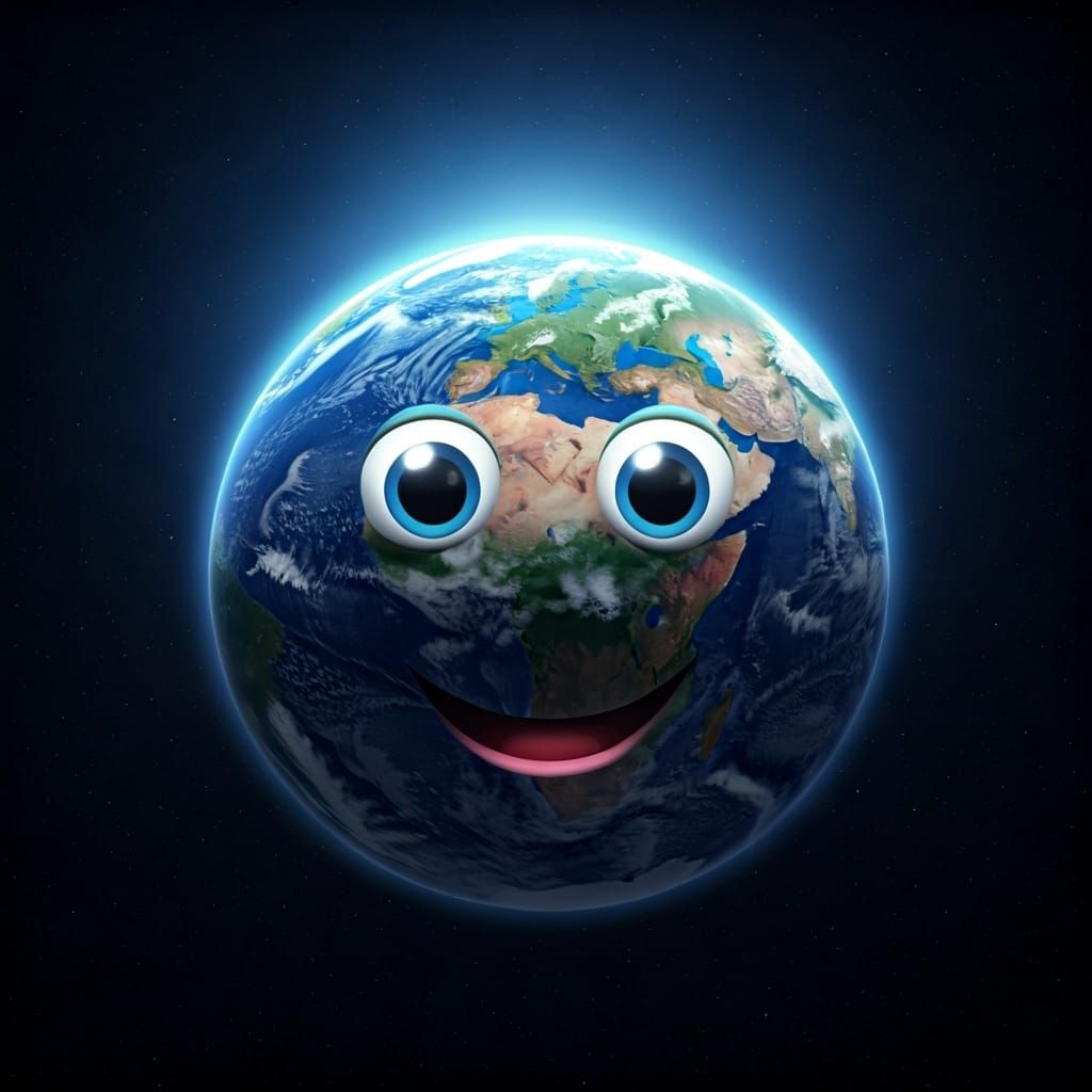 Happy Earth Portrait Floating in Space