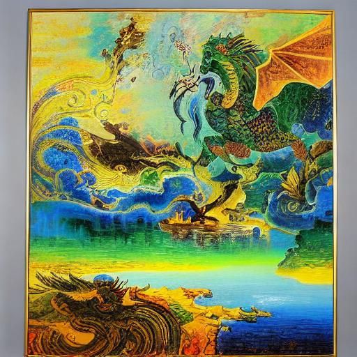 Oriental Dragon in Palace: Neo-Impressionist Oil Painting