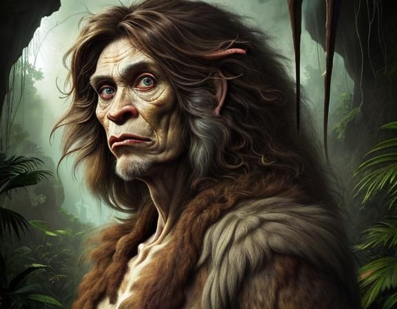 Cavewoman in jungle.