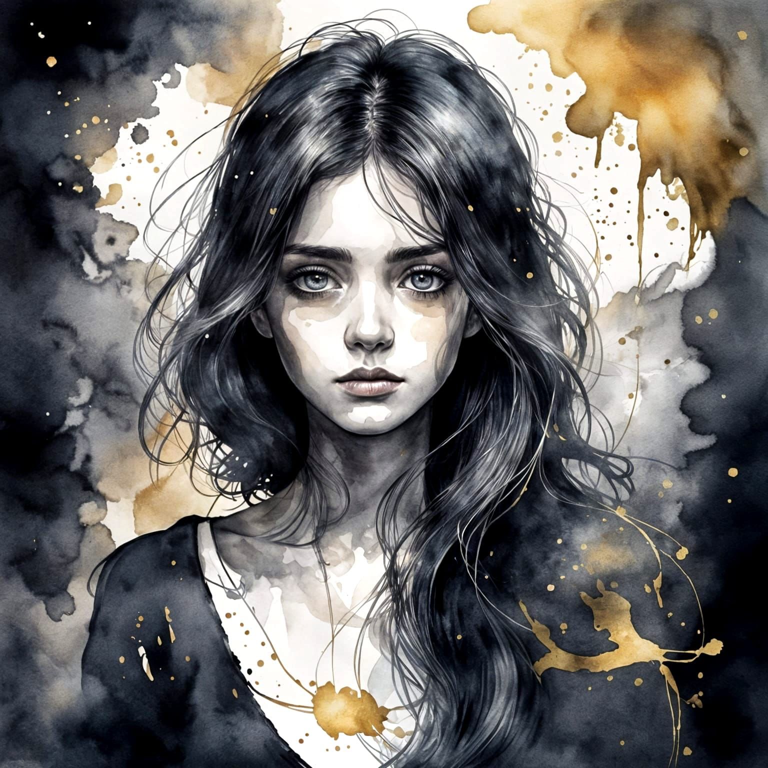 Ethereal Woman in Monochromatic Watercolor