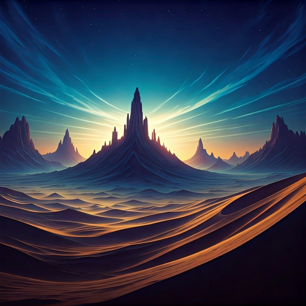Dreamlike Desert Landscape at Dusk as Matte Painting