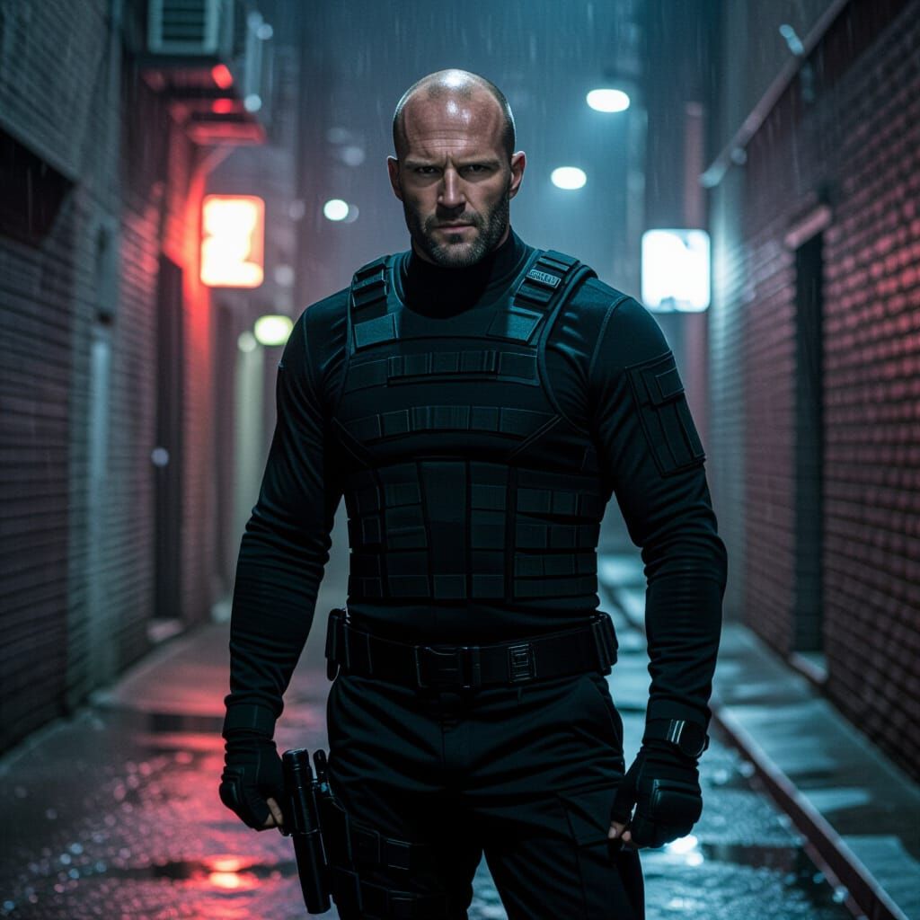 Jason Statham as Tactical Operative in Neon Alley