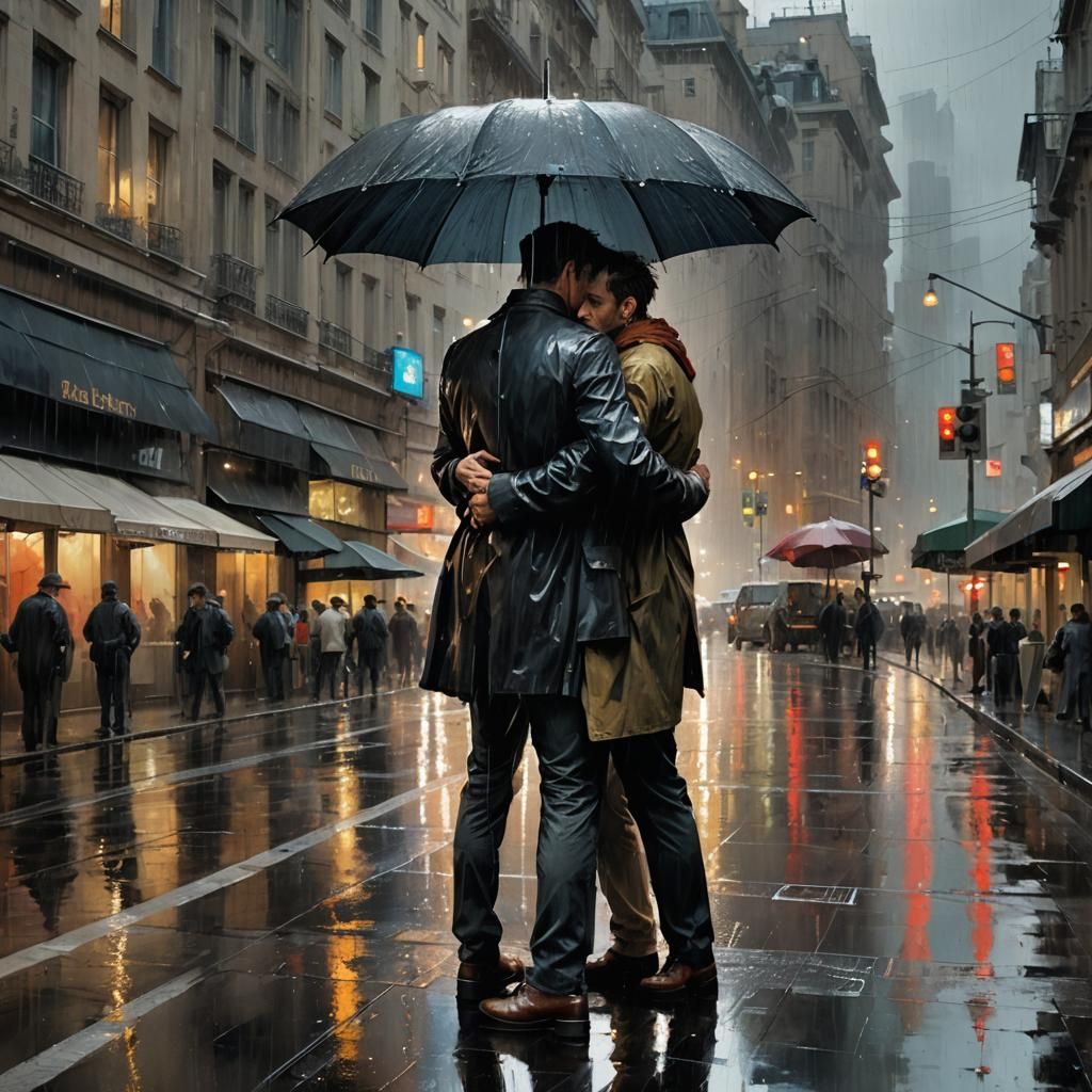 Love in the rain - AI Generated Artwork - NightCafe Creator