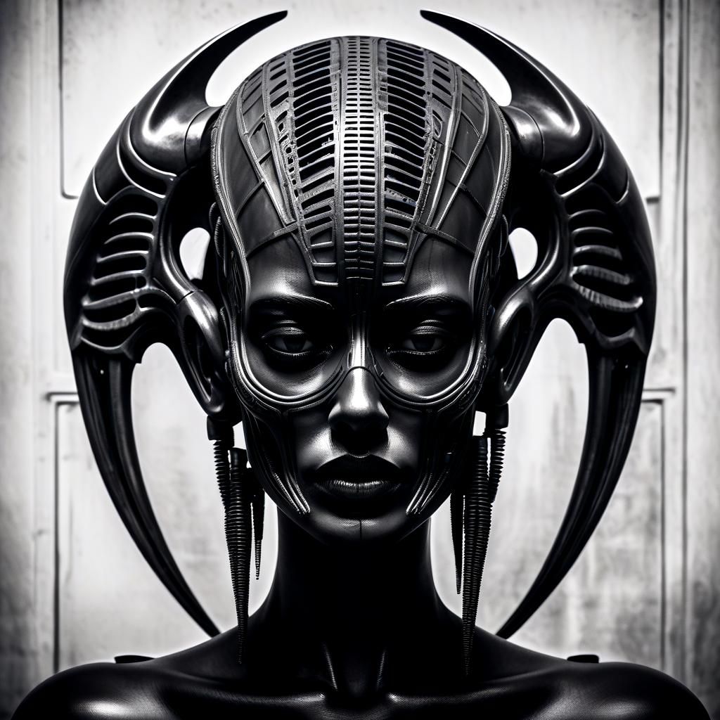 Girl with Death Mask (She Plays Alone) in the style of HR Gi...