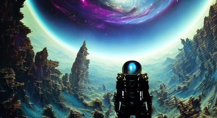 Semi-realistic image by wes craven & tim burton. A cosmic explorer ...