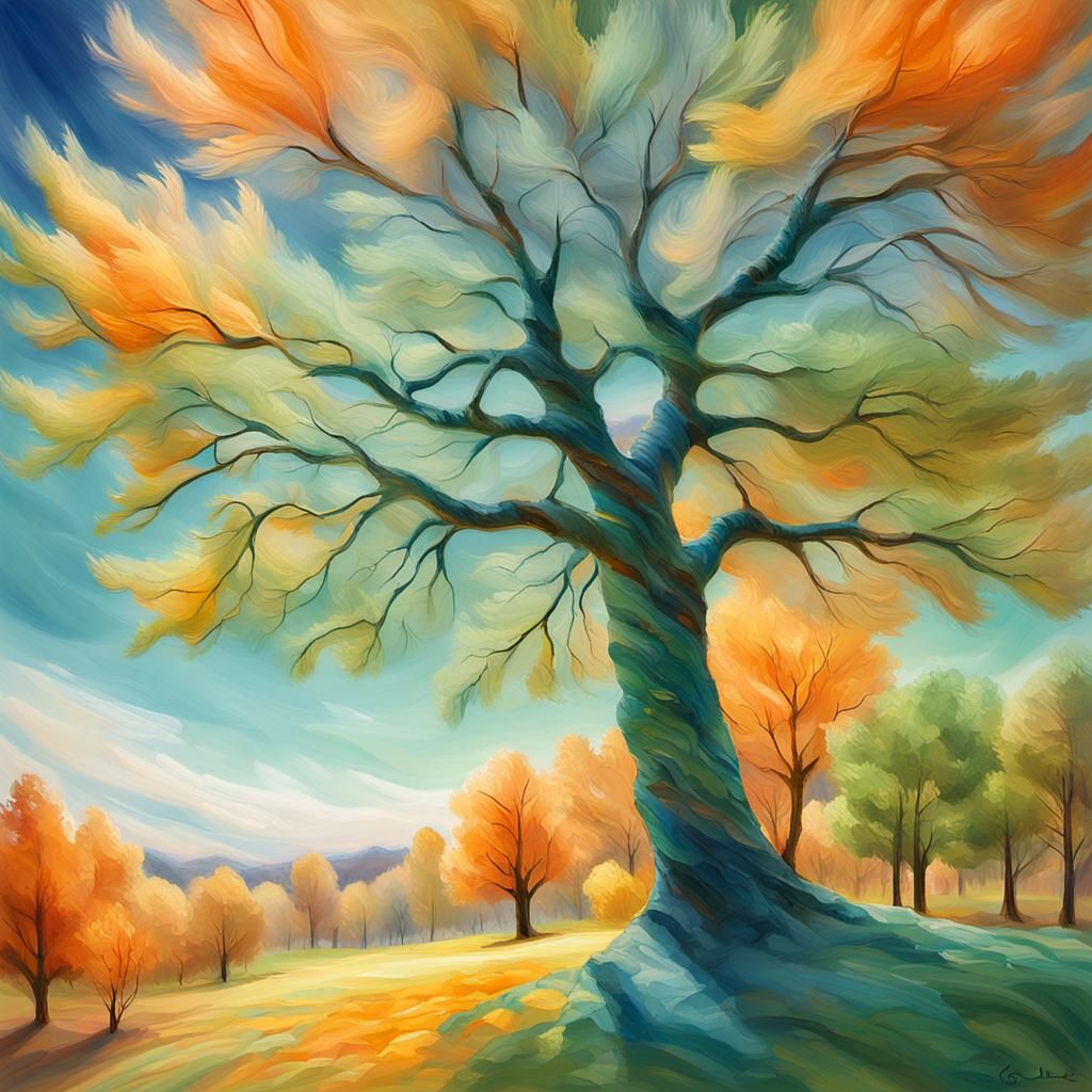 Impressionist Landscape with Glass Sweater