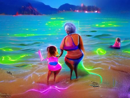 family in the ocean