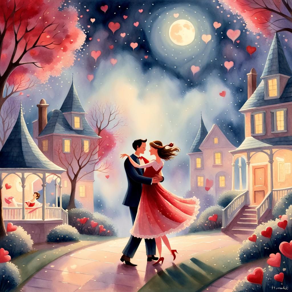 an illustration of a whimsical Valentine's Day celebration in ...