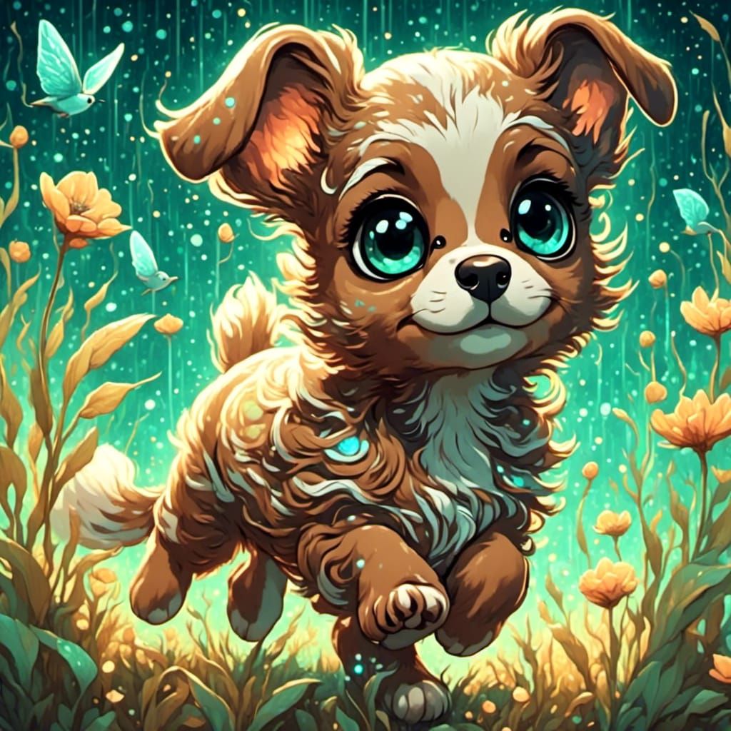 magical Brown, Tan  Puppy<lora:Cute Animals:1.0> cat in the ...