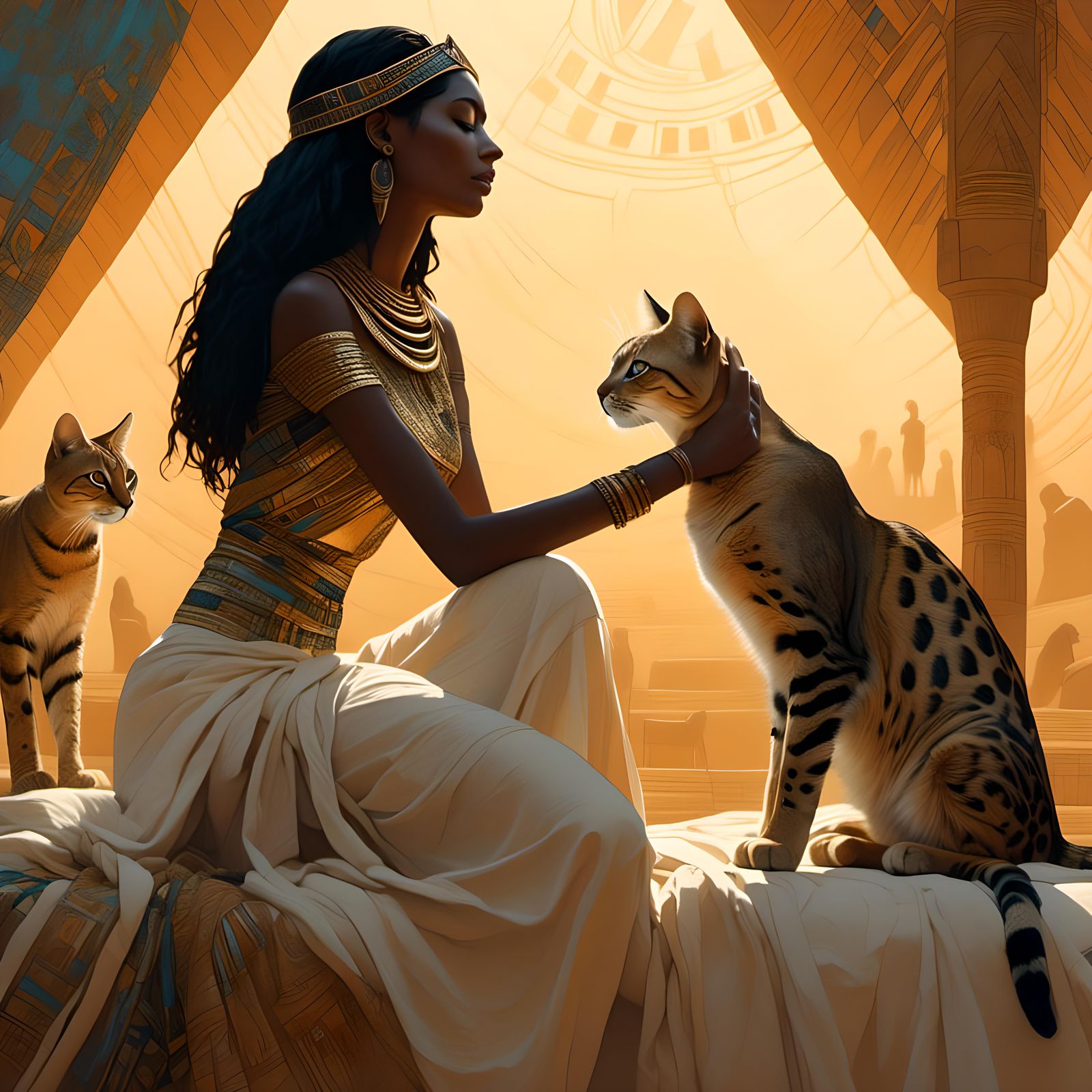 Egyptian princess with her African wildcat (Felis lybica)  by @Jade