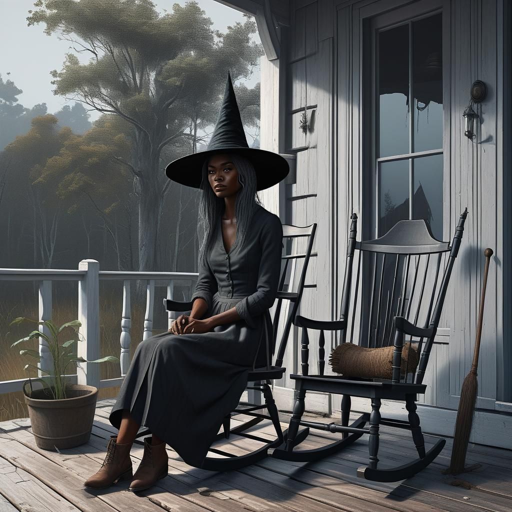 Enchanting Woman on Cottage Porch in Hyper-Realistic Style