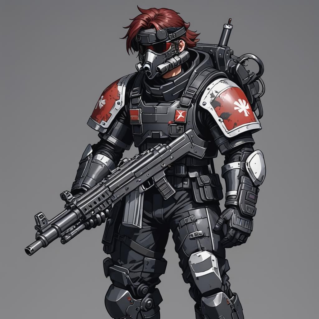 SNES Sprite of Armored Soldier with Machine Gun