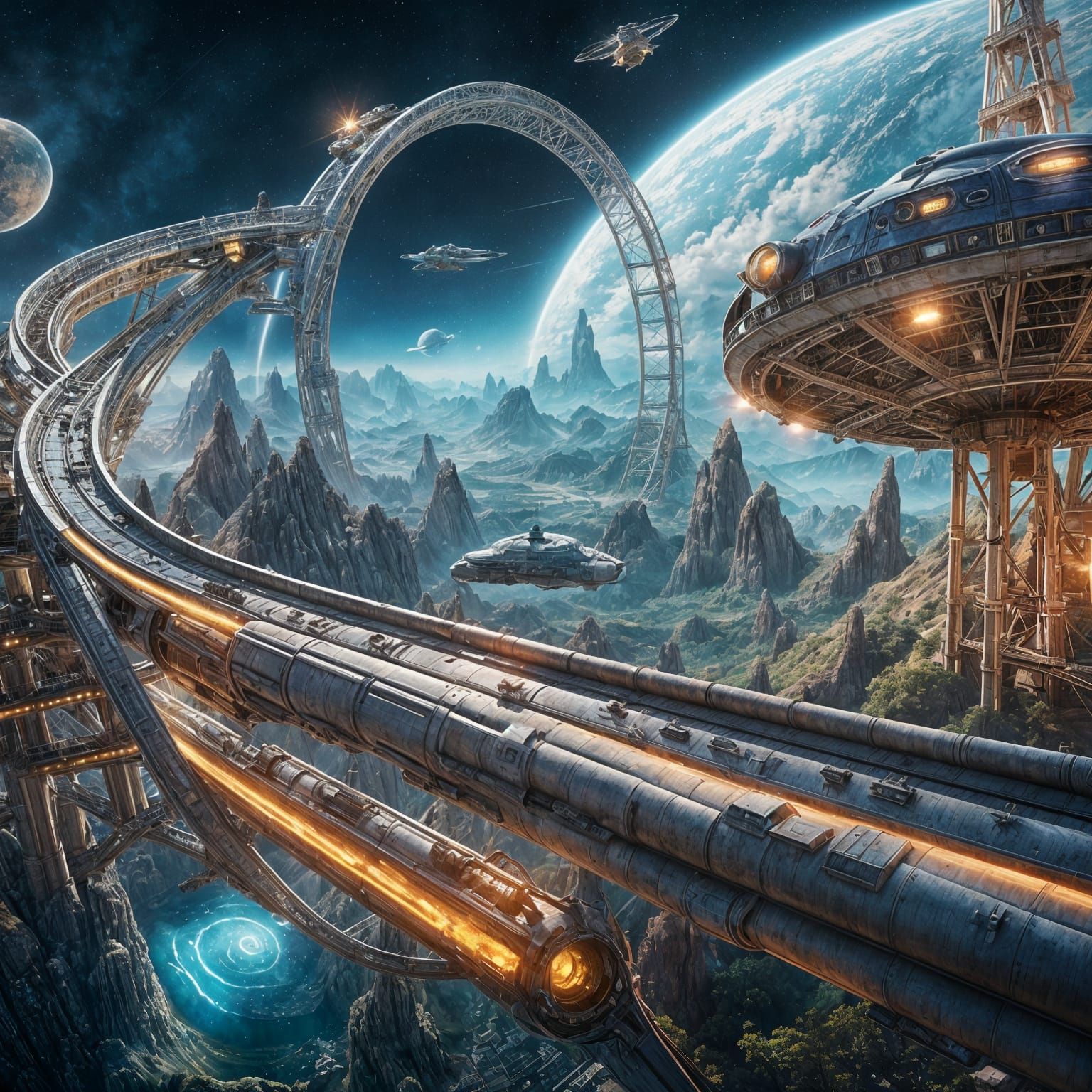 Futuristic, interstellar theme park  by @Jabana