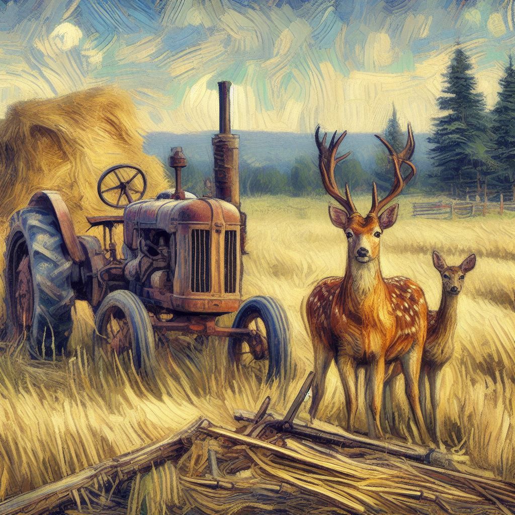 deer in the hay field.