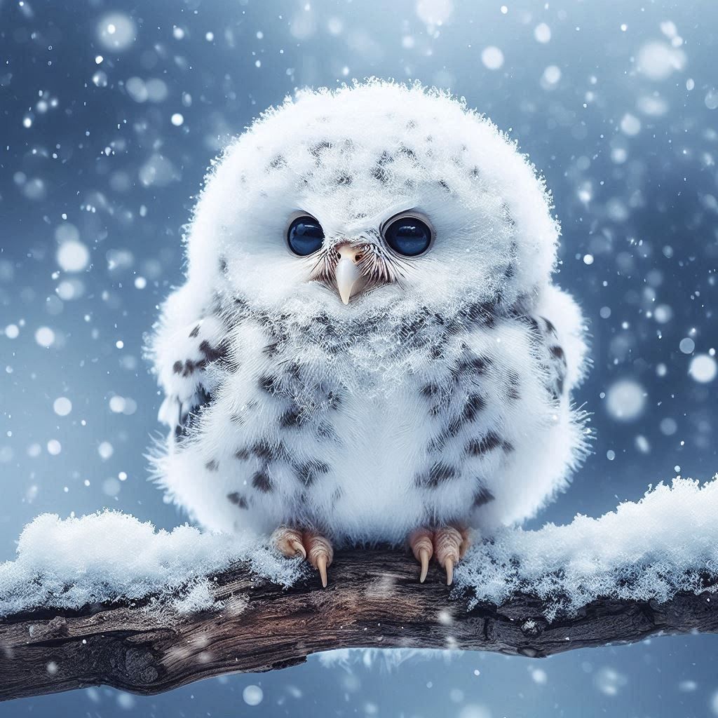little baby owl in the snow