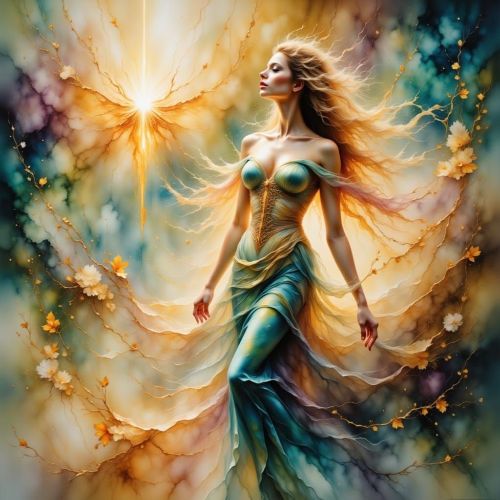 Goddess Alchemy of Creation in Watercolor Alcohol Ink Style