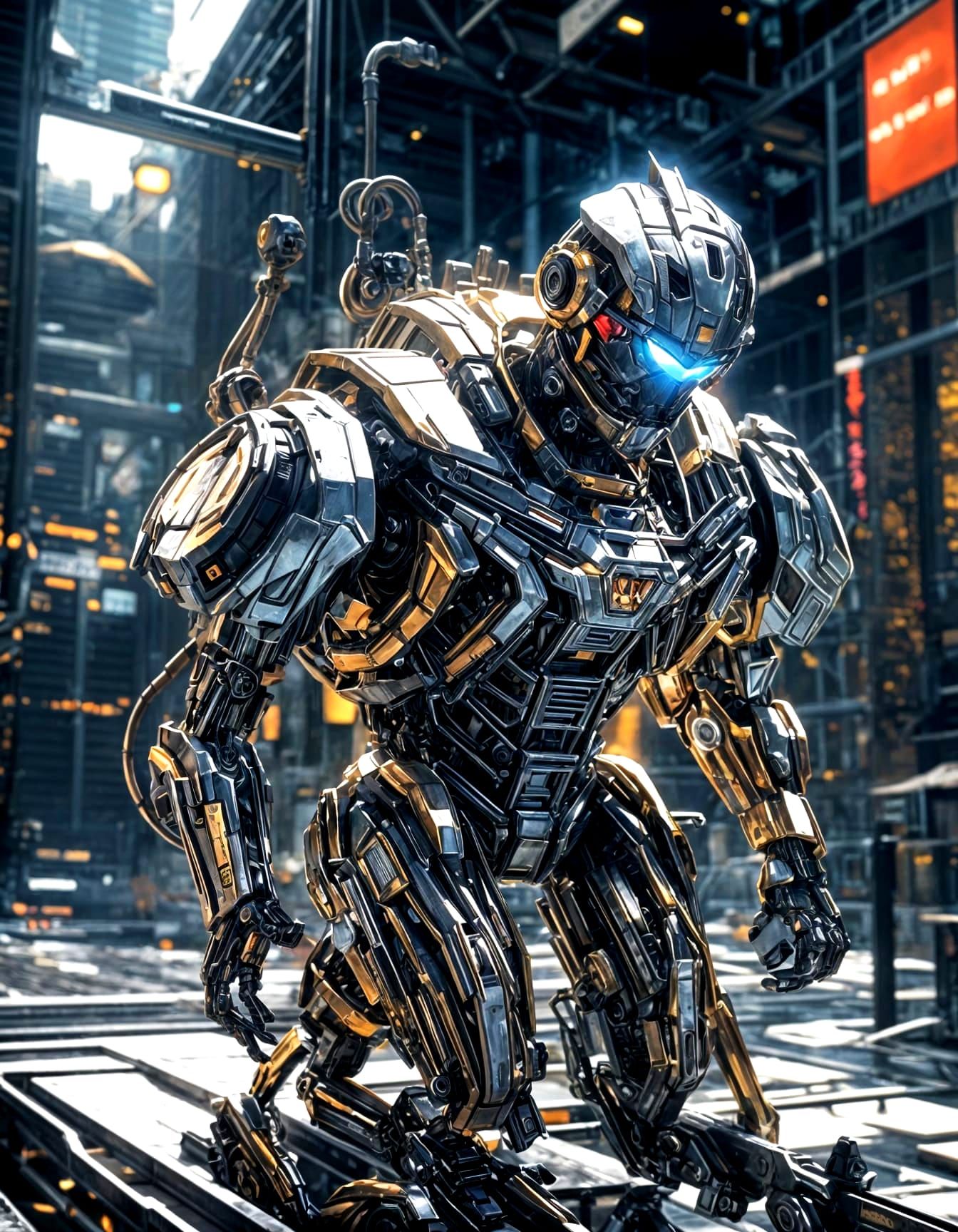 Anime Mecha Exoskeleton in Cyberpunk Style