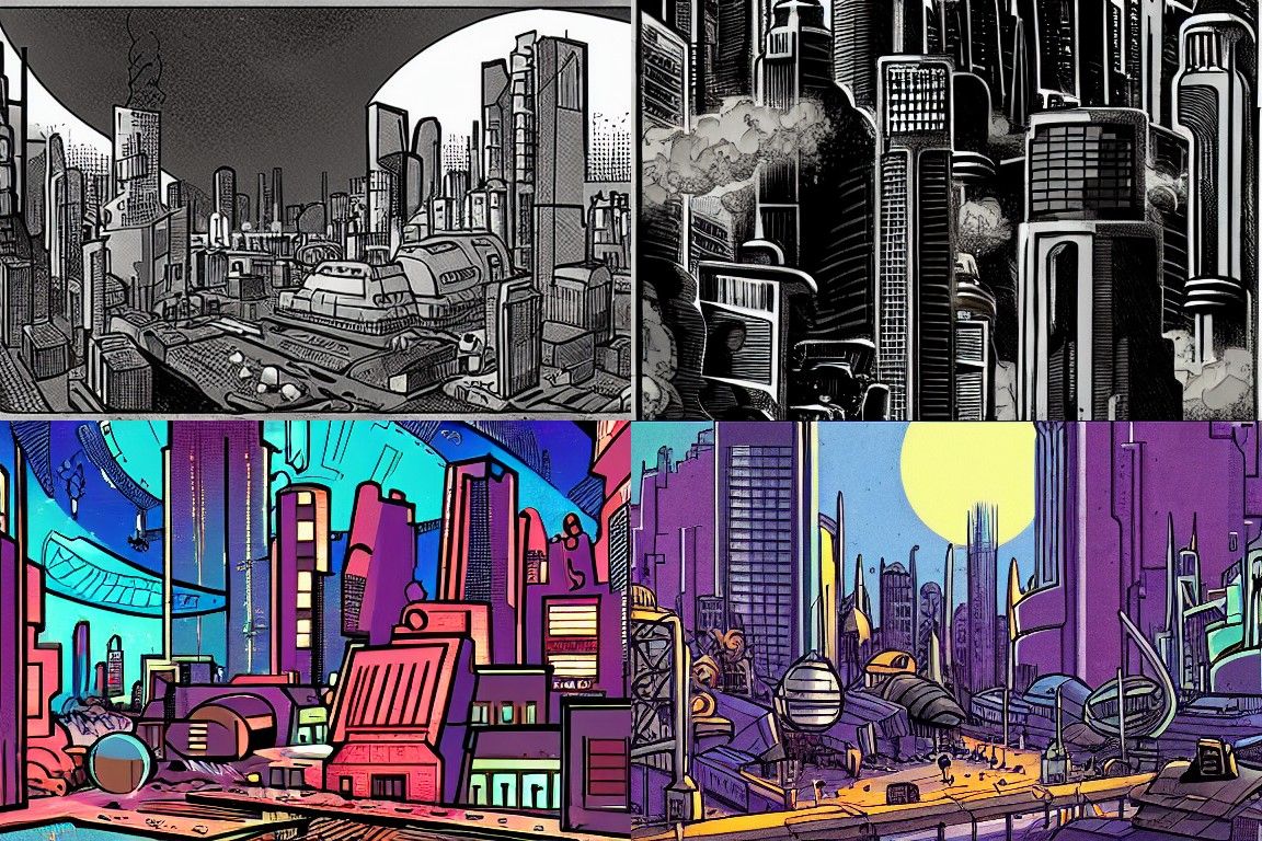 Sci-fi city in the style of Ashcan School