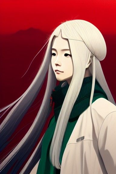 Japanese Girl Portrait with Long White Hair