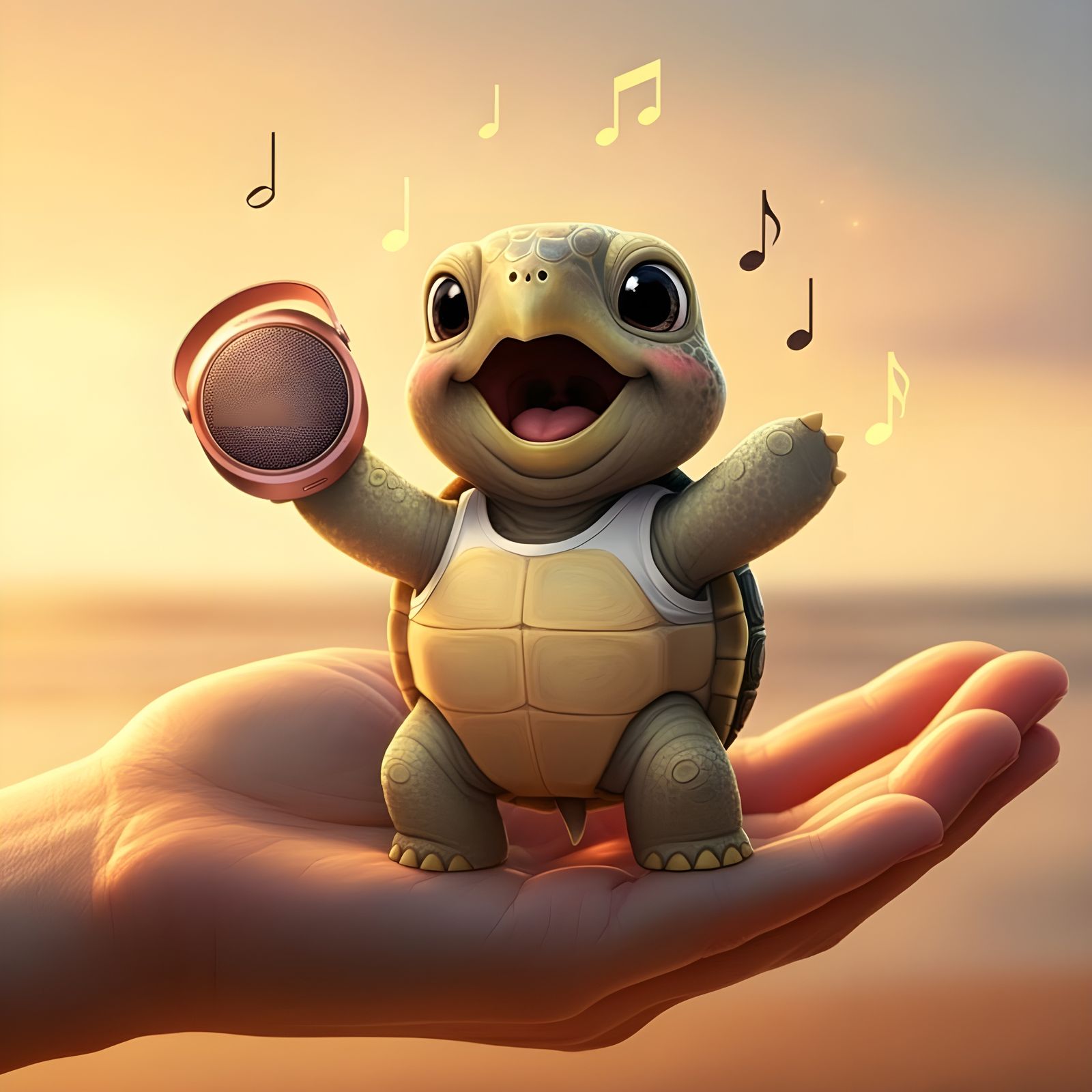 Joyful Baby Turtle Concert in Dreamy Sunset