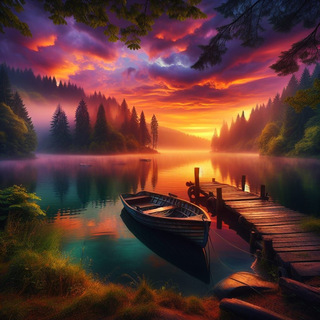 Landscape portraying a serene lake.  by @coffeeshop