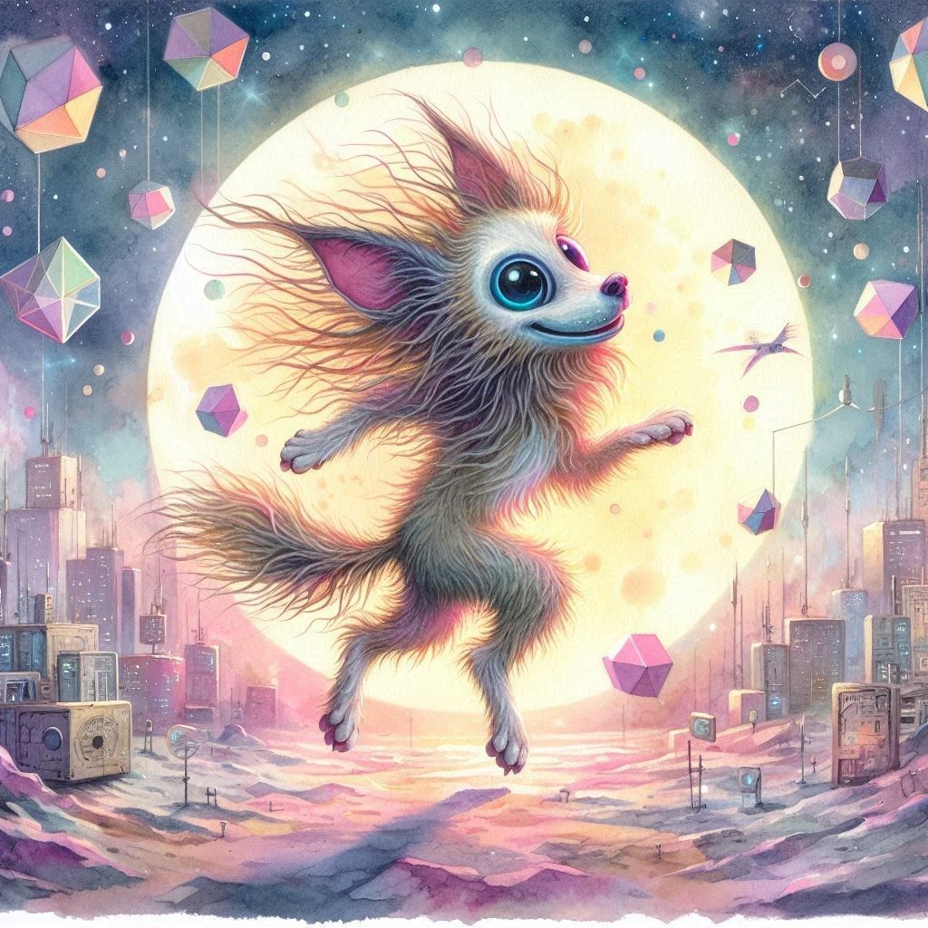 Alien Dog dancing on the Moon
