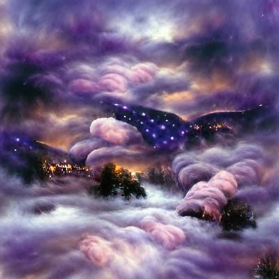 purple and black clouds with stars