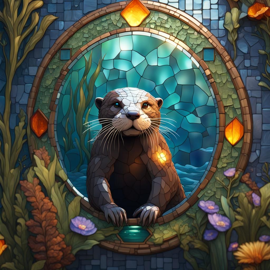 Otter mosaic glass window   by @Andrea