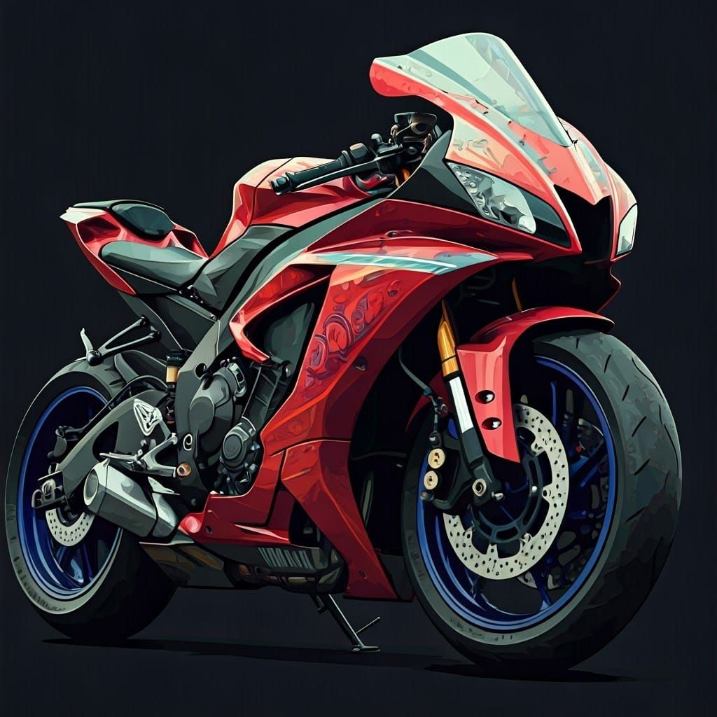 Yamaha Motorcycle in Pointillism with 3D Shading