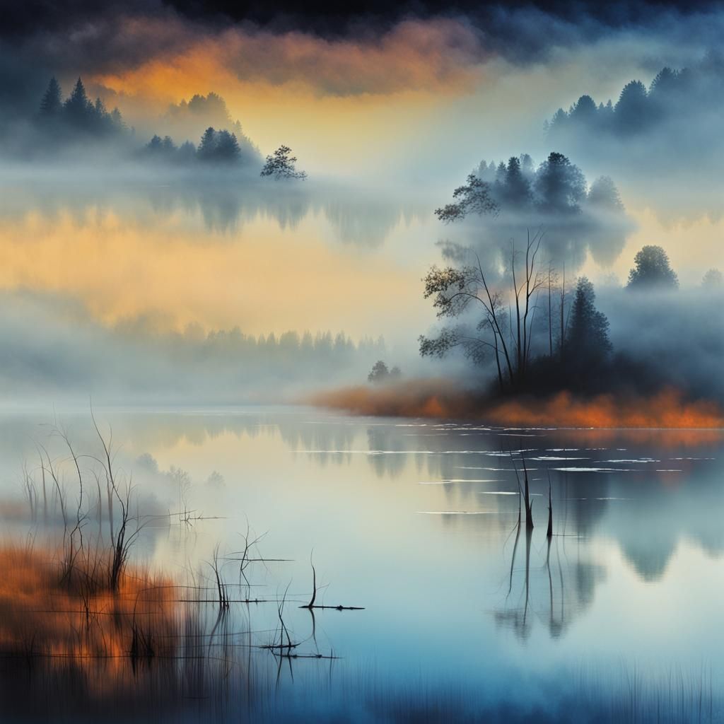 A misty lake...  by @m a