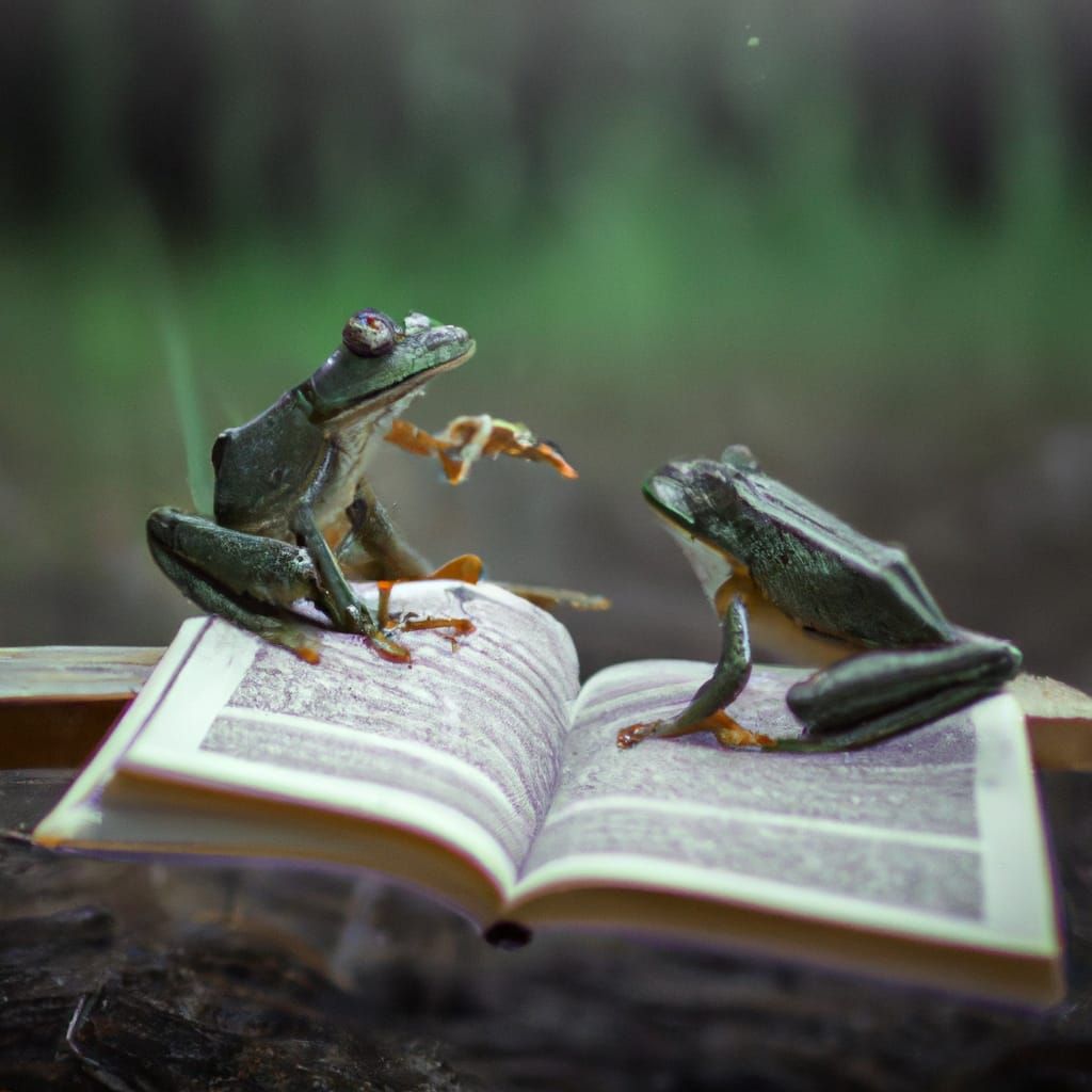 Teaching frogs to read. 35mm. Nature photography. Fantasy.