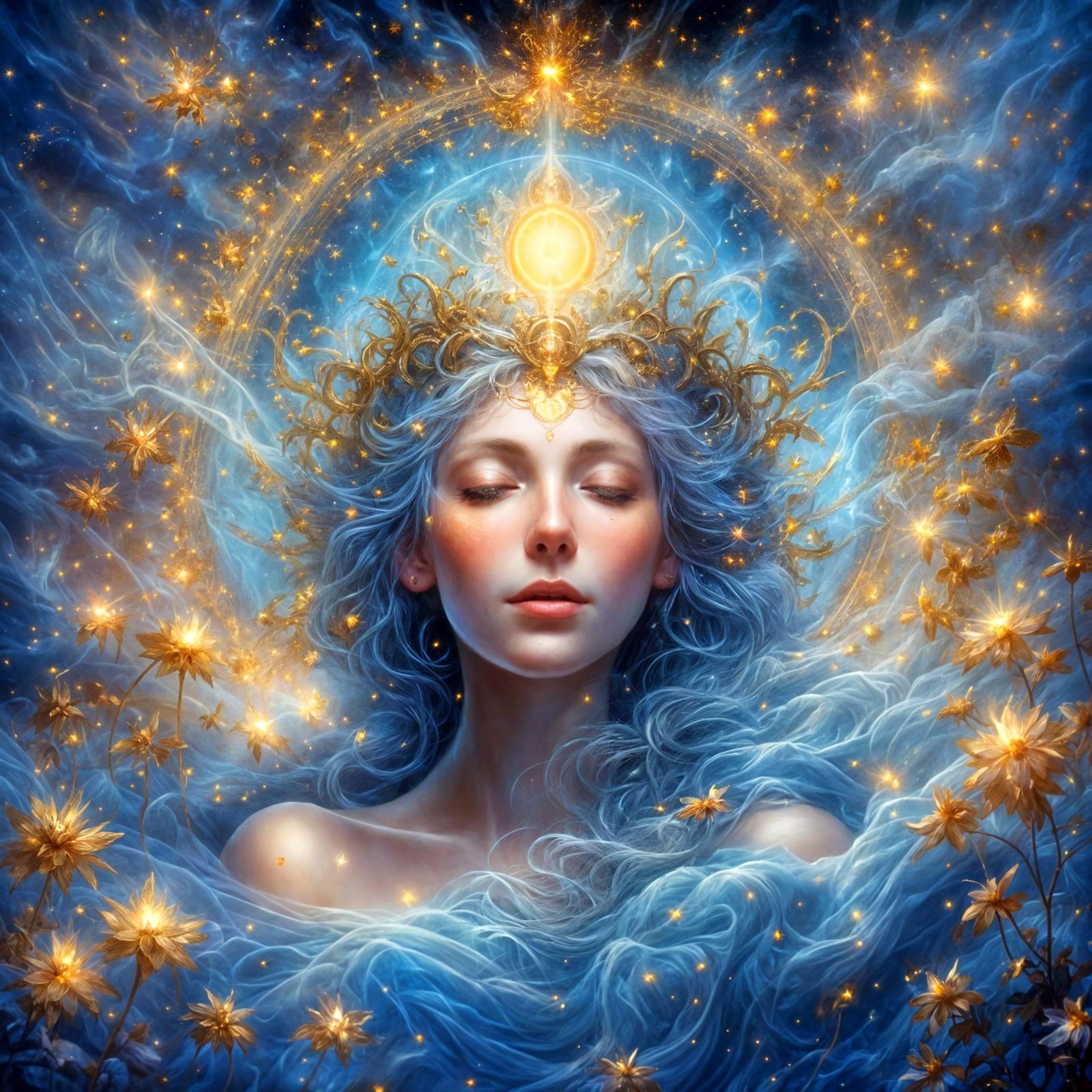 Ethereal Woman in Serene Astral Landscape